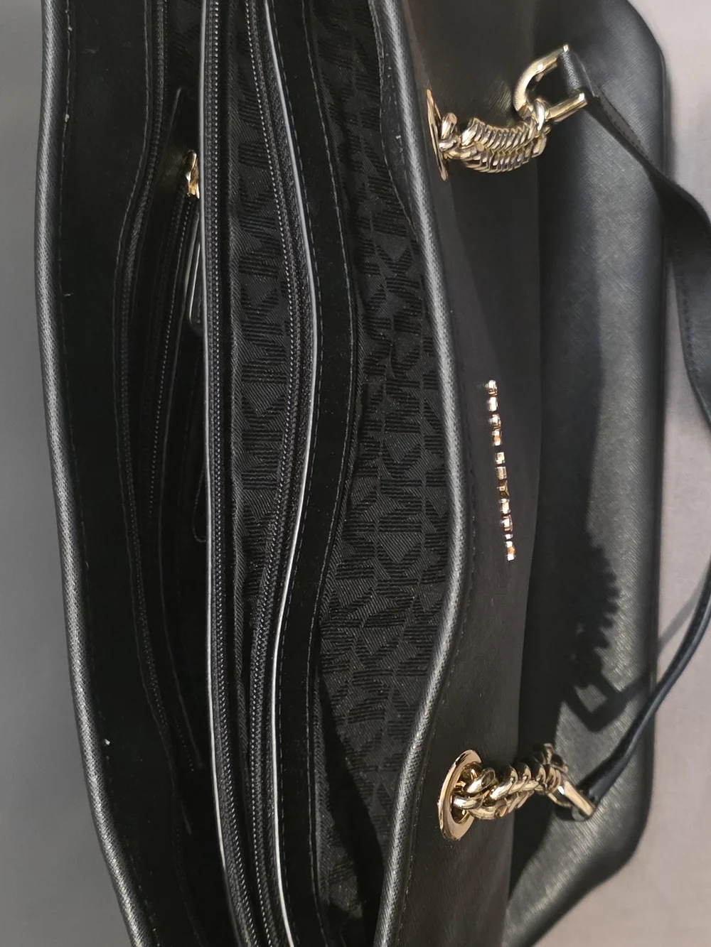 Michael Kors Black Tote with Gold Chain Handles